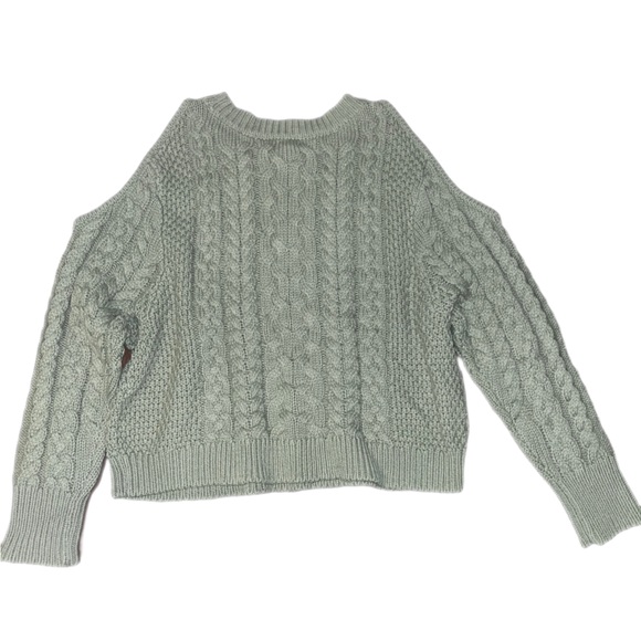 Aerie Green Long Sleeve Cable knit Cropped Sweater. Size Large - Picture 4 of 6